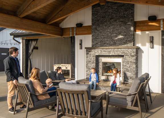 three seasons room fireplace area