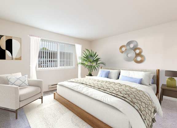 Bedroom with Large window at Cherrywood Apartments, San Jose, 95118
