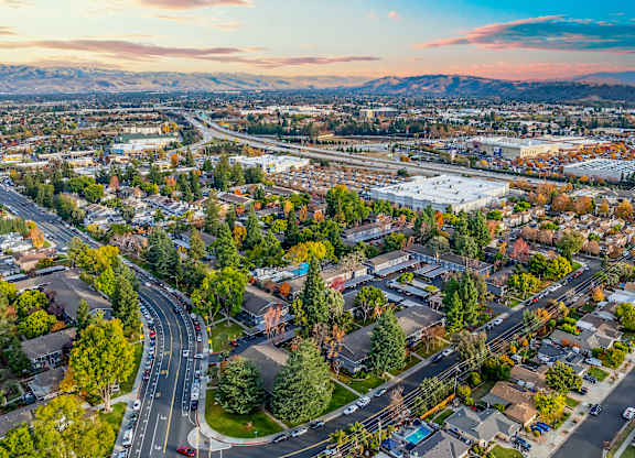 A suburban area with a road running through it at Cherrywood Apartments, San Jose
