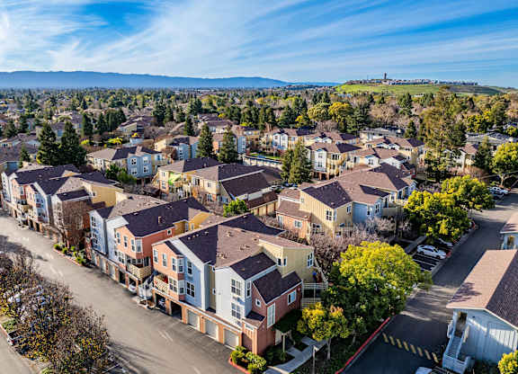 A residential area with houses and parked cars at The Woods Apartments, San Jose