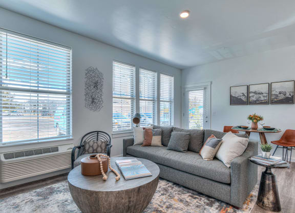 a living room with a couch and a coffee table