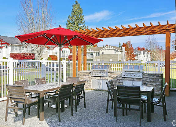 icnic Tables with BBQ Pits and BBQ Gazebo at Clock Tower Village, DuPont, WA