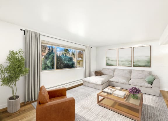 a living room with a couch and a coffee table
