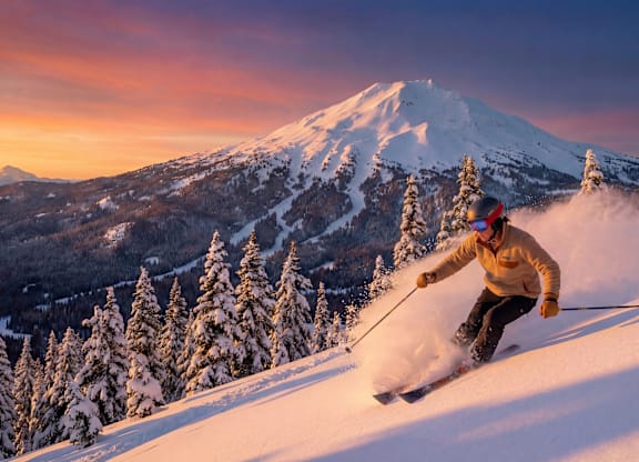 A skier is skiing down a snowy mountain.