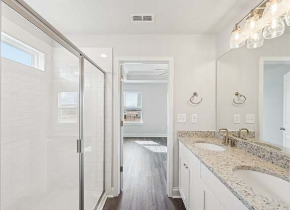 Primary bathroom with walk-in shower.