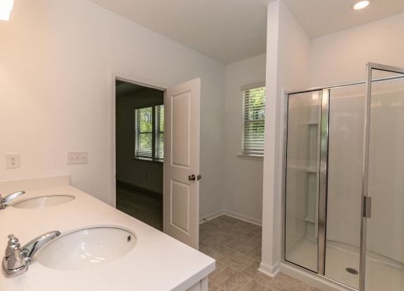 a bathroom with a sink and a shower
