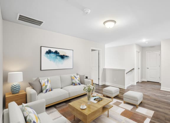 a living room with a couch and a coffee table