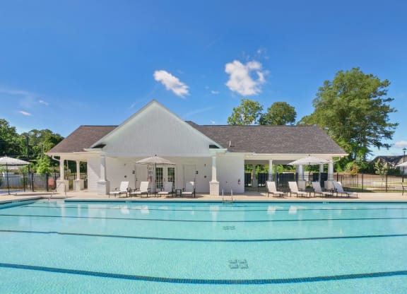 the pool at the club house at the preserve apartments
