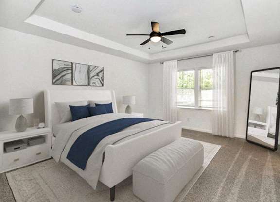 Third bedroom with a queen-size bed and abundant natural light streaming through the window.