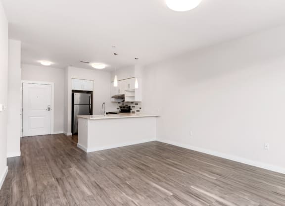 Station row one bedroom floor plan with open common space