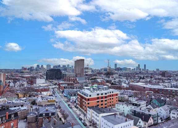 an aerial view of philadelphia with a blue sky and white cloudsat Union 346, Somerville Massachusetts