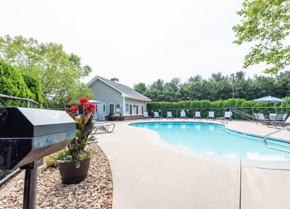 pool deck with foliage