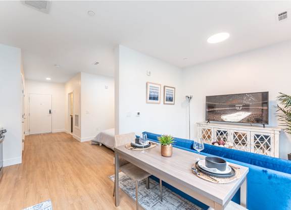 Studio apartment with dining nook and seperate bed space