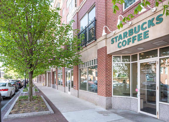 Street view of the businesses in the building.