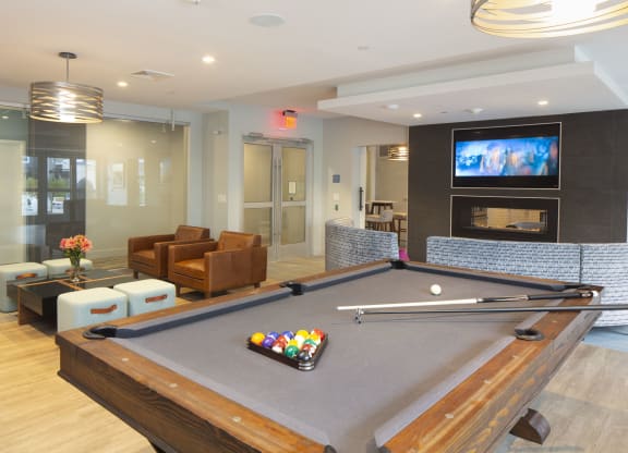 Community room billiards and TV