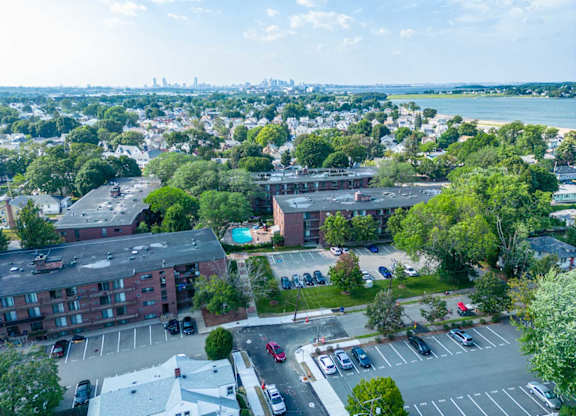 Aerial view of quincy commons near boston and beach