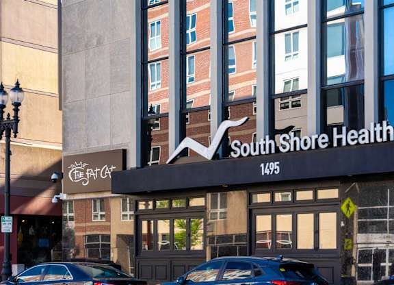A building with a sign that says South Shore Health.