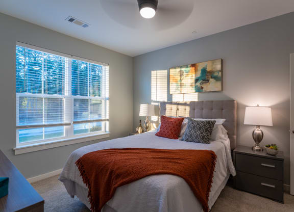 Redbrook model apartment two bedroom with large windo and ceiling fan