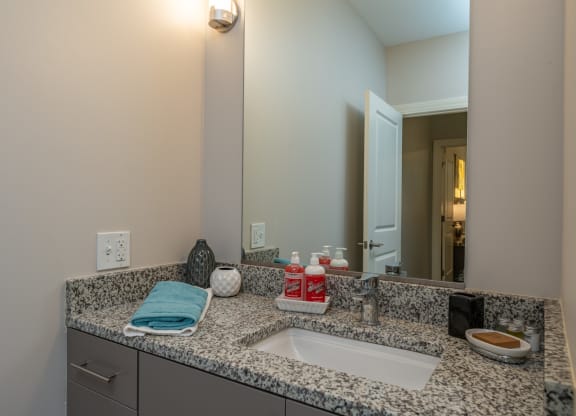 Redbrook two bedroom model bathroom with marble counters