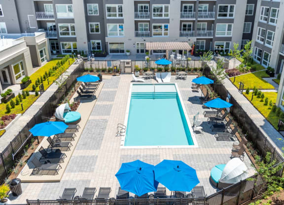 Courtyard with large saltwater pool
