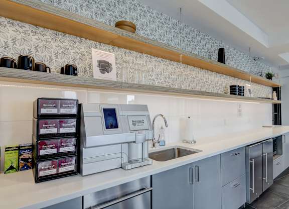 The community room with coffee station