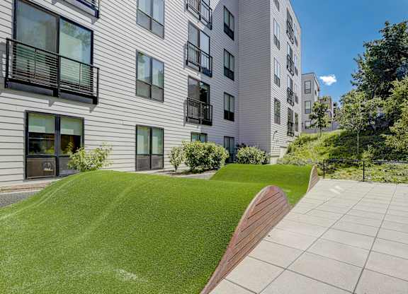 Courtyard area with green turf space