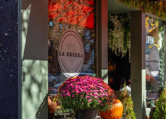 La Grekka Cafe Art & Lounge front of shop in Lawrence