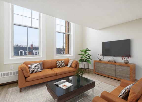 a living room with a couch and a coffee table at Chapman House, E. Boston, Massachusetts Open Living Room