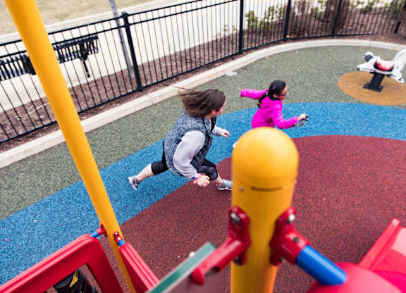 Children Running at South Boston Playground.