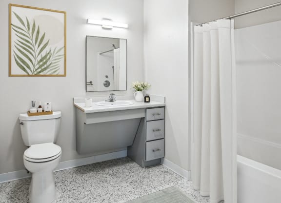 Large Apartment Unit Bathroom at Shoreline Grove Apartments in Branford, CT.