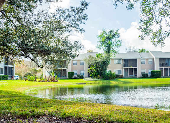 Pond view at Fishermans Landing Apartments in Ormond Beach, FL.