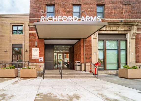 Main Entrance With a Sign.at Richford Arms Apartments, Pennsylvania
