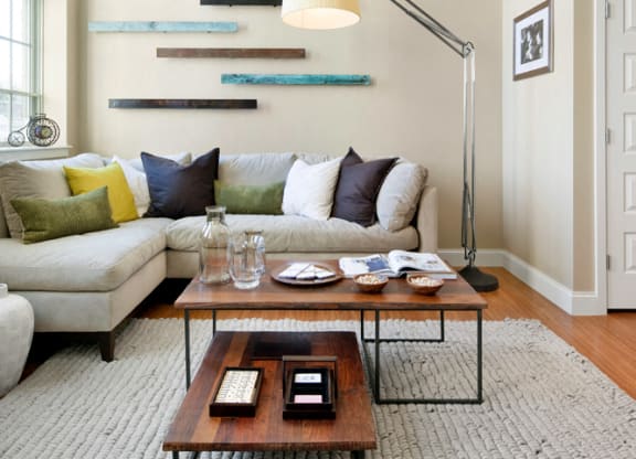 Cute Living Room at Wilber School Apartments, 02067.
