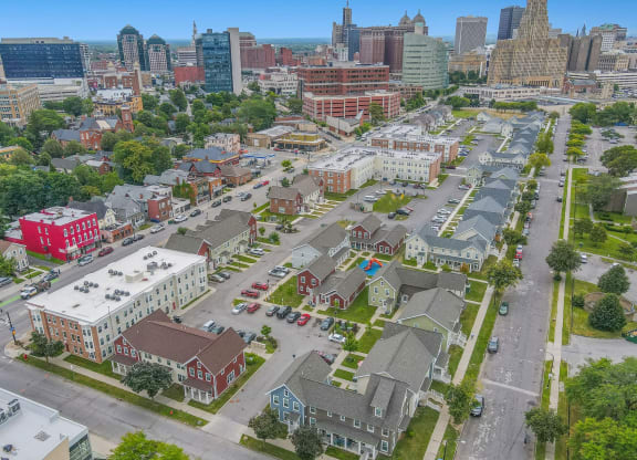 a view of the city from the top of a building at Waterfront Apartments, Buffalo New York