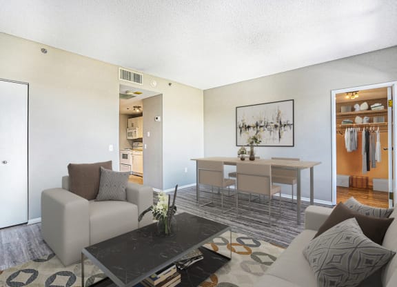 a living room with a couch and a table