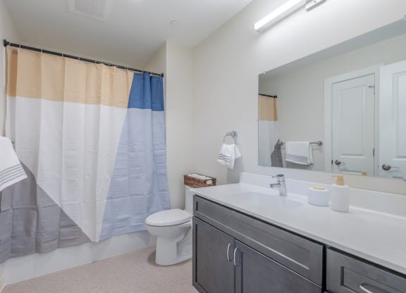 a bathroom with a shower and a sink and a toilet