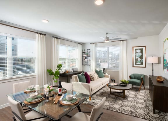 Living room at 55 Fifty at Northwest Crossing, Houston Texas