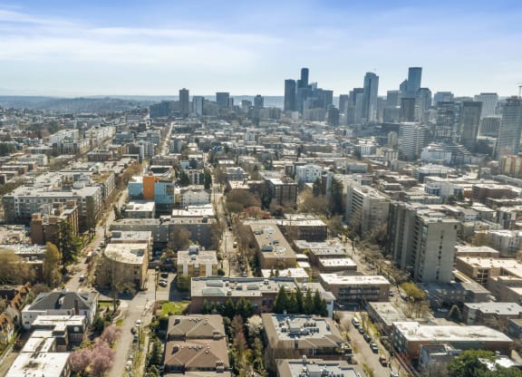 a view of the city from above