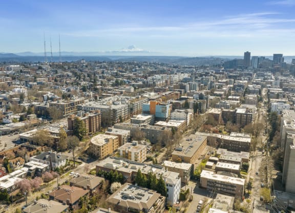 a view of the city from above