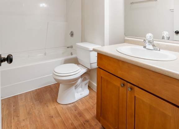 Studio bathroom with full shower and tub