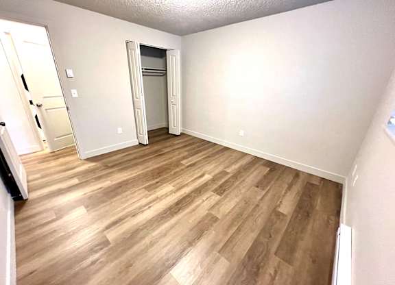 Bedroom 1 of 2 with vinyl plank flooring and a closet