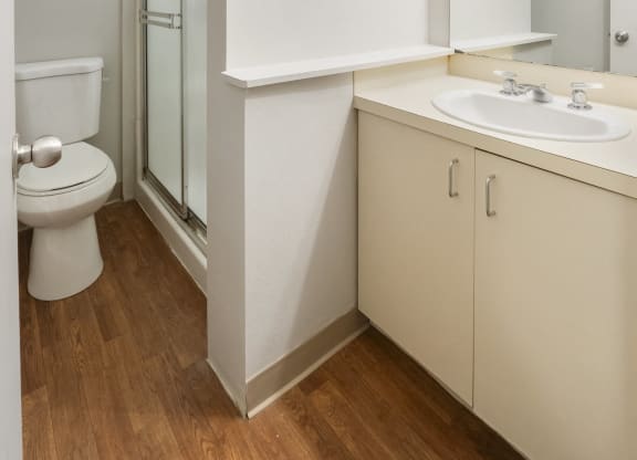 a bathroom with a toilet sink and a shower