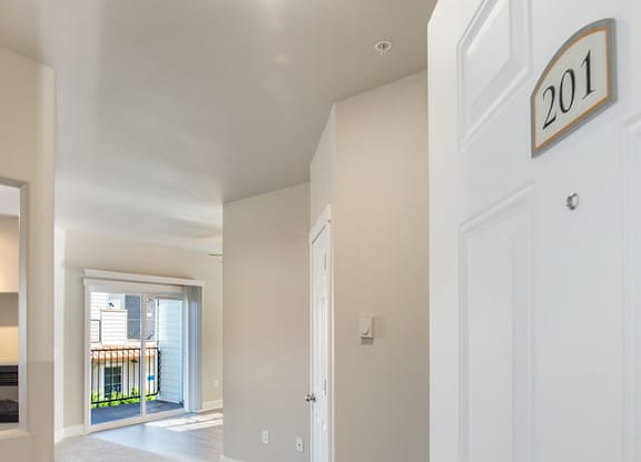 Front entry of 2 bedroom 2 bath apartment at Hearthstone Aparements