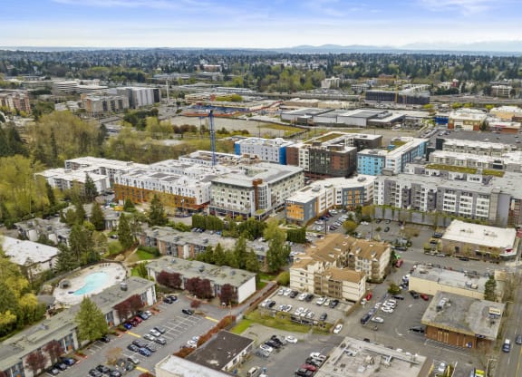 an aerial view of the city