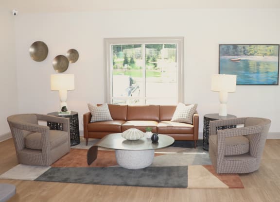 a living room with couches and chairs and a table  at Laurelwood Apartment Homes, Laurel, Mississippi, 39440