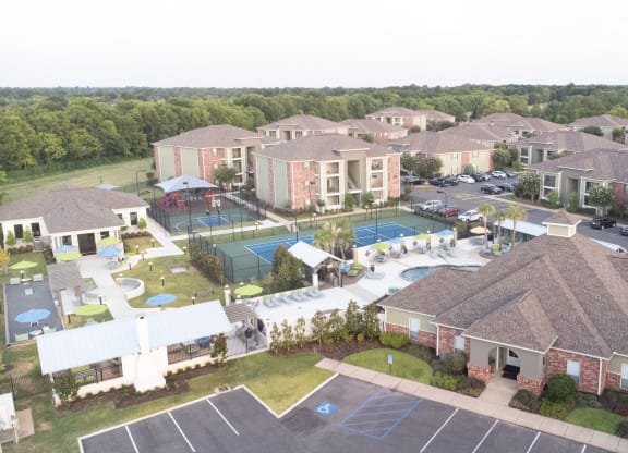 Aerial View of the Community and Swimming Pool at Canebrake Apartment Homes in Louisiana, 71115