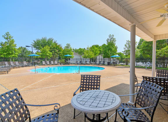 our apartments have a resort style pool and patio at Lexington Pointe Apartment Homes in Oxford, MS 38655