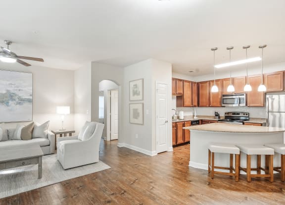 Living Room Come Kitchen View at Faulkner Flats Apartment Homes, Oxford, MS, 38655