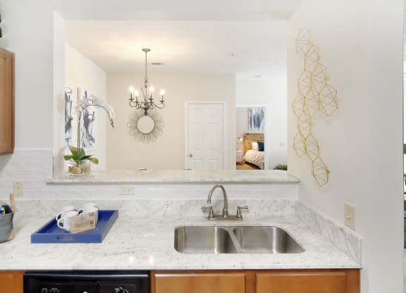 a kitchen with a sink and a counter top at Landing at Willow Bayou in Louisiana