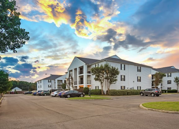 a street with cars parked in front of apartment buildings at Avalon Apartment Homes, Starkville, Mississippi, 39759
